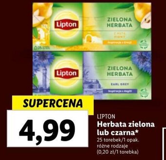 Lidl LIPTON Herbata zielona lub czarna 25 torebek oferta