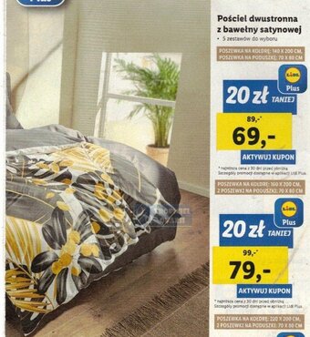 Lidl Pościel dwustronna z bawełny satynowej 140x200cm + 70x80cm oferta