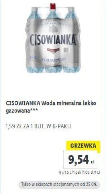 Lidl CISOWIANKA Woda mineralna lekko gazowana 6-pak oferta