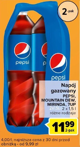 Carrefour Napój gazowany PEPSI, MOUNTAIN DEW, MIRINDA, 7UP 2 x 1,5 l oferta