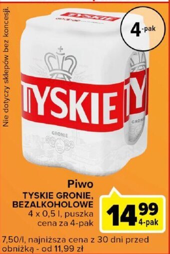 Carrefour Piwo TYSKIE GRONIE, BEZALKOHOLOWE 4 x 0,5 l oferta