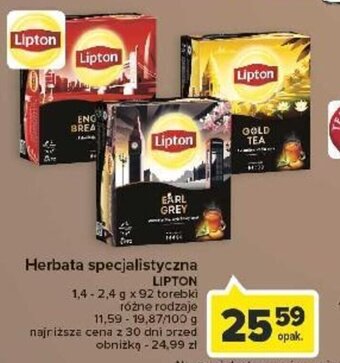 Carrefour Herbata specjalistyczna Lipton 1,4-2,4 g x 92 torebki oferta