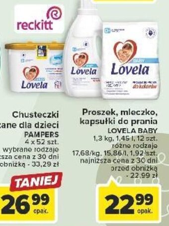 Carrefour reckitt Proszek mleczko kapsułki do prania LOVELA BABY 1,3 kg, 1,45l, 12szt. oferta