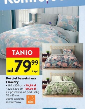 Intermarche Komplet pościeli flowery 220 x 200 cm + 2 x 70 x 80 cm oferta