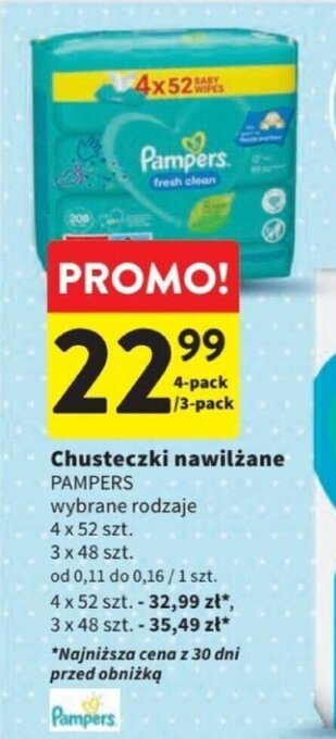 Intermarche Chusteczki nawilżane PAMPERS 4 x 52 szt. oferta