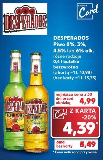 Kaufland DESPERADOS Piwo 0%, 3%, 4,5% lub 6% alk. 0,4l oferta