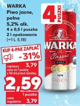 Kaufland WARKA Piwo jasne, pełne 5,2% alk. 4 x 0,5 l oferta