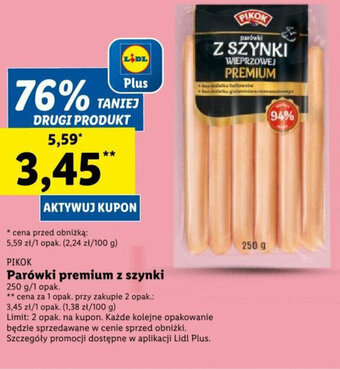 Lidl PIKOK Parówki premium z szynki 250g oferta