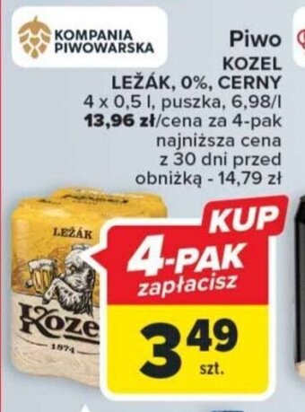 Carrefour Market KOMPANIA PIWOWARSKA Piwo KOZEL LEŽÁK 0% CERNY 0,5 l oferta