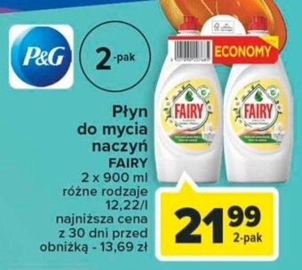 Carrefour Market Płyn do mycia naczyn FAIRY 2 x 900 ml oferta