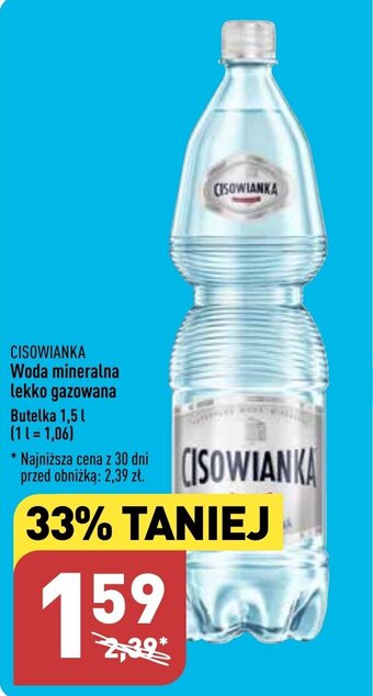ALDI CISOWIANKA Woda mineralna lekko gazowana 1,5 l oferta