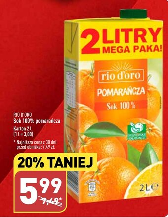 ALDI RIO D'ORO Sok 100% pomarańcza 2 l oferta