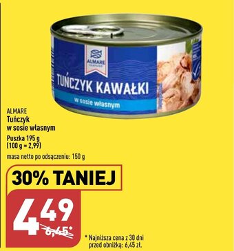 ALDI ALMARE Tuńczyk w sosie własnym 195g oferta