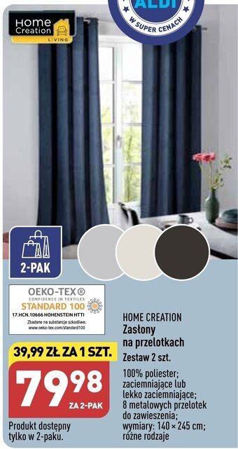 ALDI HOME CREATION Zasłony na przelotkach Zestaw 2 szt. oferta