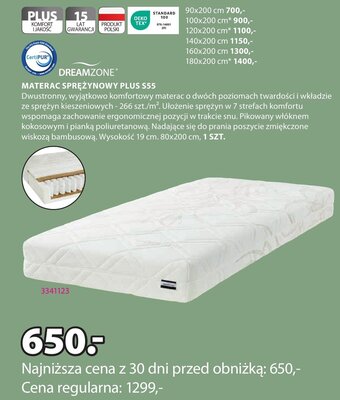 JYSK MATERAC SPRĘŻYNOWY PLUS S55 oferta
