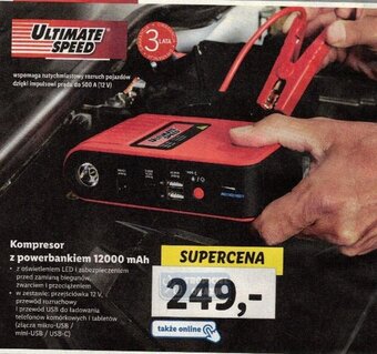 Lidl ULTIMATE SPEED Kompresor z powerbankiem 12000 mAh oferta