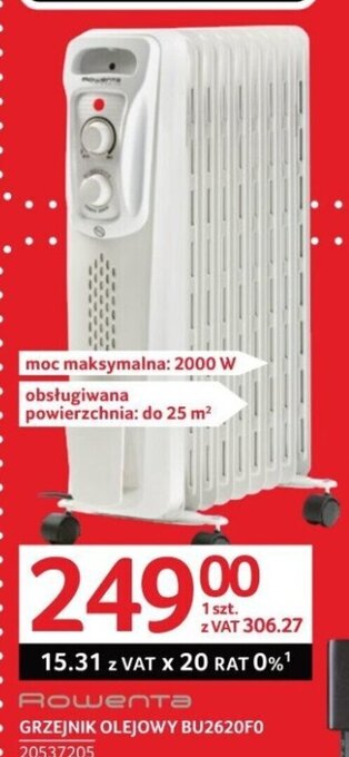 Selgros Rowenta GRZEJNIK OLEJOWY BU2620FO oferta