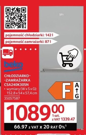 Selgros BEKO CHŁODZIARKO-ZAMRAŻARKA CSA240K30SN oferta