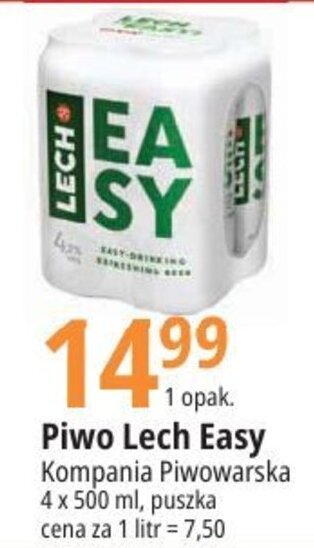E.Leclerc Piwo Lech Easy Kompania Piwowarska 4 x 500 ml oferta