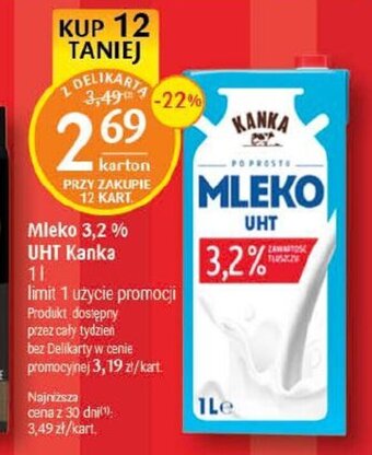 Delikatesy Centrum Mleko 3,2 % UHT Kanka 1l oferta