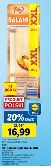 Lidl Ser salami w plastrach, XXL 800 g oferta