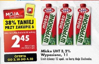 Biedronka Mleko UHT 3,2% Wypasione, 1 l oferta