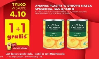 Biedronka ANANAS PLASTRY W SYROPIE NASZA SPIŻARNIA, 565 G/340 G oferta