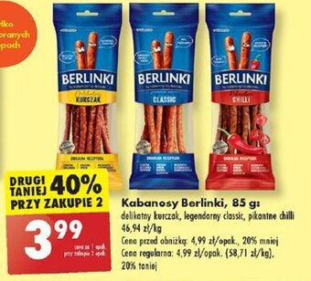 Biedronka Kabanosy Berlinki, 85 g oferta