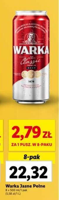 Lidl Warka Jasne Pełne 8 x 500 ml oferta