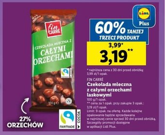 Lidl Czekolada mleczna z całymi orzechami laskowymi 100 g oferta