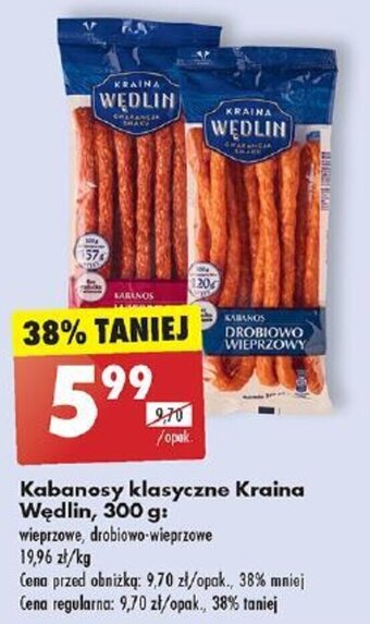 Biedronka Kabanosy klasyczne Kraina Wędlin 300 g oferta