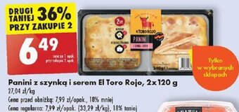 Biedronka Panini z szynką i serem El Toro Rojo 2x 120 g oferta