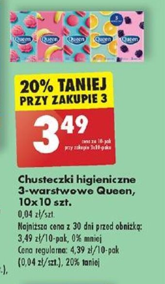 Biedronka Chusteczki higieniczne 3-warstwowe Queen 10x10 szt. oferta