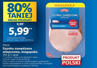 Lidl PIKOK Szynka zawędzana wieprzowa, megapaka 250g oferta