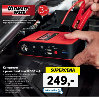 Kompresor z powerbankiem 12000 mAh