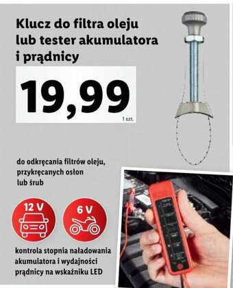 Lidl Klucz do filtra oleju lub tester akumulatora i prądnicy oferta