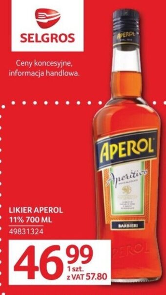 Selgros LIKIER APEROL 11% 700 ML oferta
