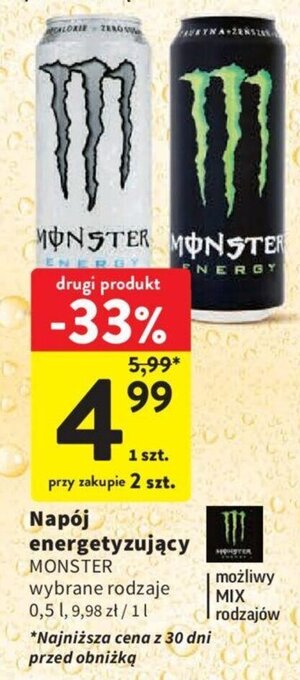 Intermarche Napój energetyzujący MONSTER 0,5 l oferta