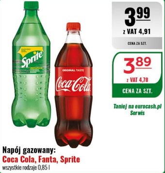 Eurocash Napój gazowany Coca Cola Fanta Sprite 0,85l oferta