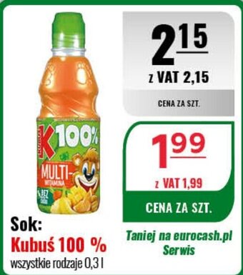 Eurocash Sok: Kubuś 100 % 0,3 l oferta