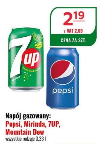 Eurocash Napój gazowany: Pepsi, Mirinda, 7UP, Mountain Dew 0,33 l oferta