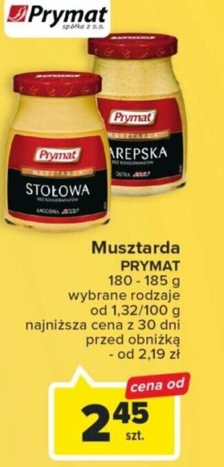 Carrefour Musztarda PRYMAT 180-185 g oferta