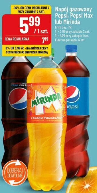 Polomarket Napój gazowany Pepsi, Pepsi Max lub Mirinda Frito Lay, 1,5l oferta