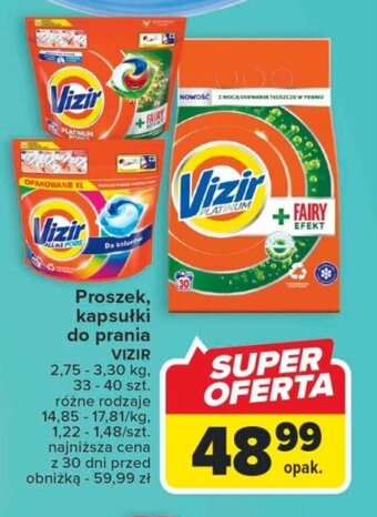 Carrefour Proszek, kapsułki do prania VIZIR 2,75- 3,30 kg oferta