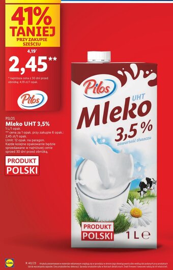 Lidl Mleko UHT 3,5% 1 l oferta