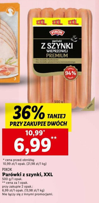 Lidl Parówki z szynki, XXL 500 g/1 opak. oferta