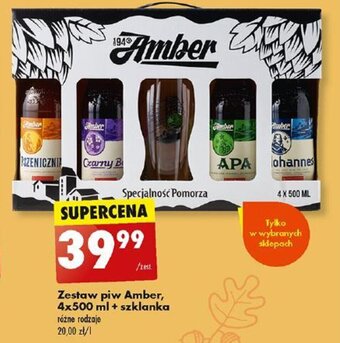 Biedronka Zestaw piw Amber, 4 x 500 ml + szklanka oferta