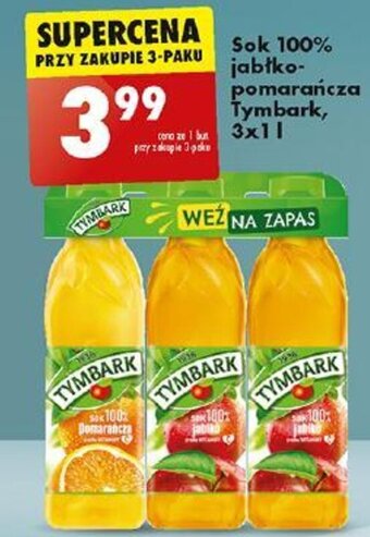 Biedronka Sok 100% jabłko-pomarańcza Tymbark, 3 x 1 l oferta
