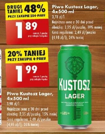 Biedronka Piwo Kustosz Lager, 500 ml oferta