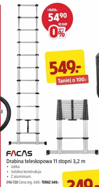 Jula FACAS Drabina teleskopowa 11 stopni 3,2 m oferta